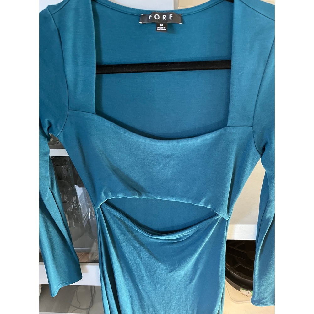 FORE Teal Blue Cutout Maxi Dress Square Neck Long Sleeve Slit DD7544VC M Boho - Picture 2 of 6